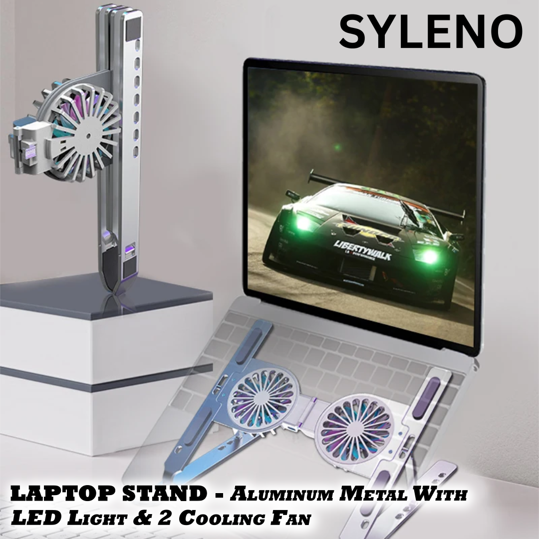 Laptop Stand - Aluminum Metal With LED Light & Cooling Fans